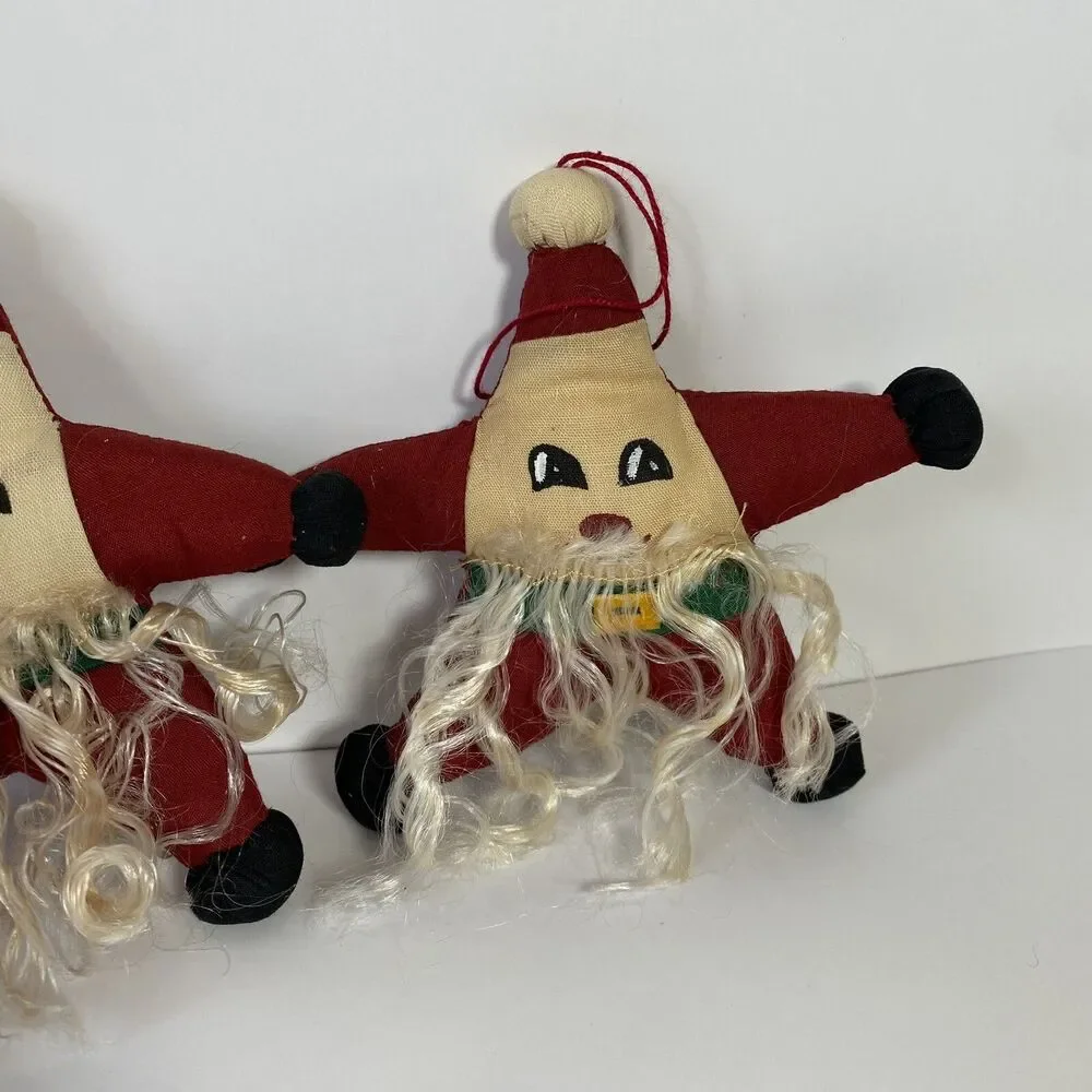 Vintage Christmas Ornaments Fabric Folk art Stuffed Bearded Star Santa Hand Made